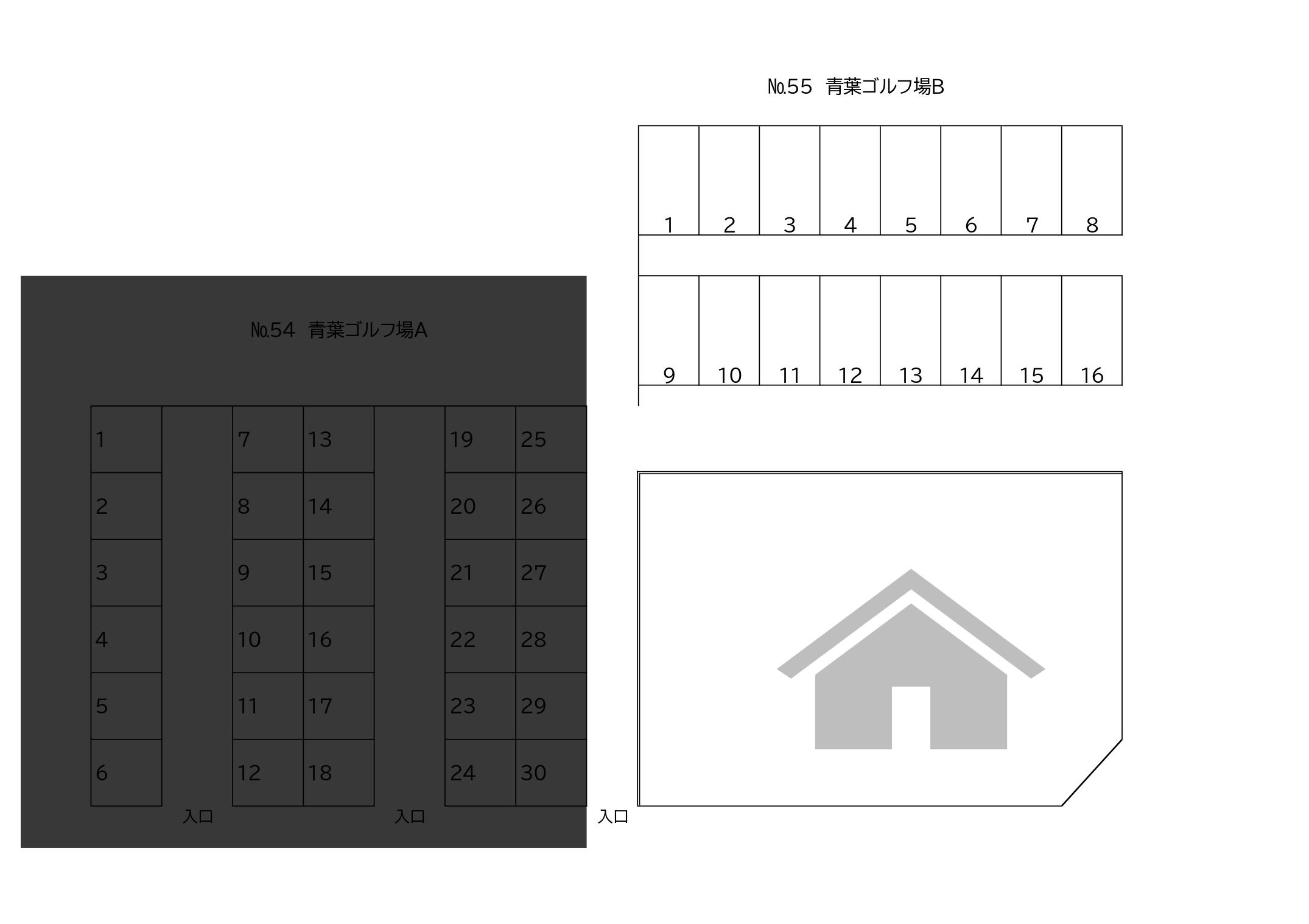 青葉ゴルフ場Ｂ駐車場の駐車配置図