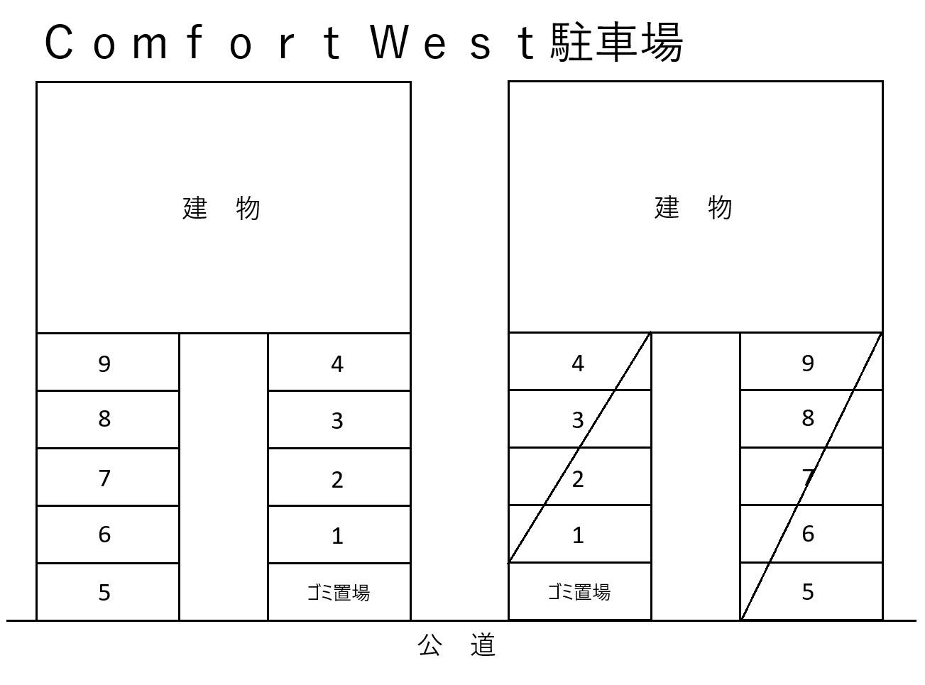 Ｃｏｍｆｏｒｔ Ｗｅｓｔ駐車場の駐車配置図