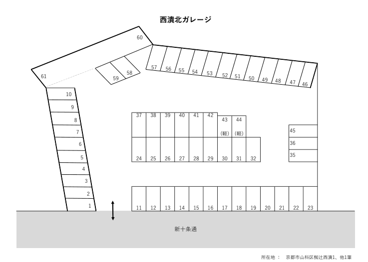 西潰北ガレージの駐車配置図