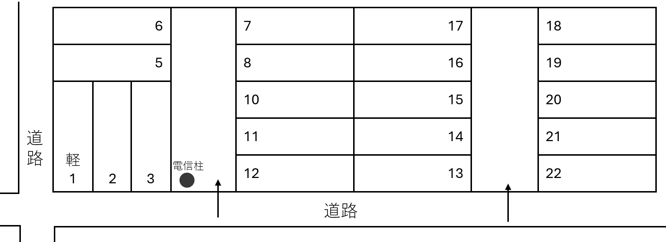 水野甚目寺山之浦101番・102番駐車場の駐車配置図