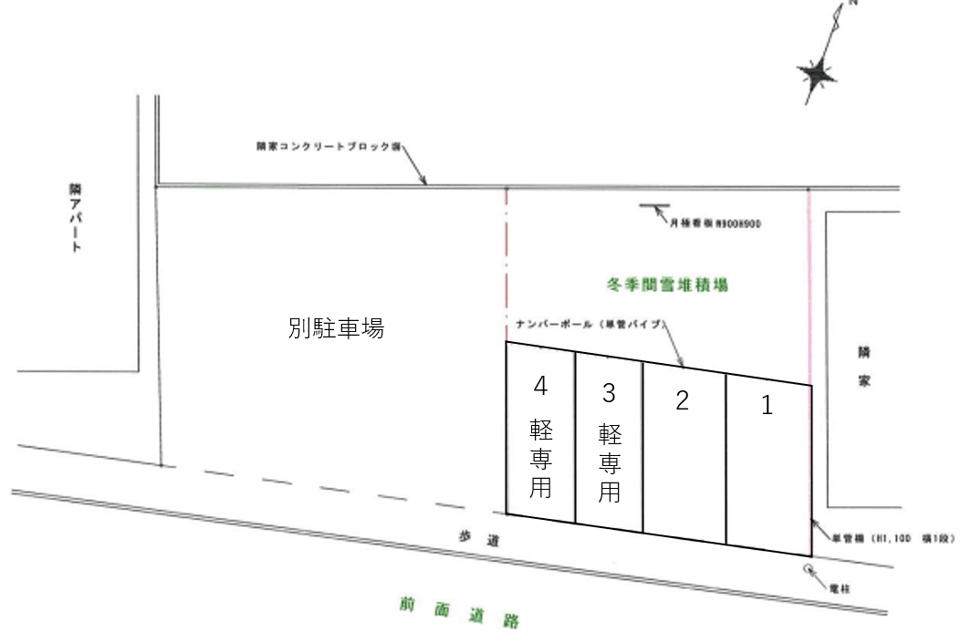 平岸4条7丁目① 月極駐車場の駐車配置図