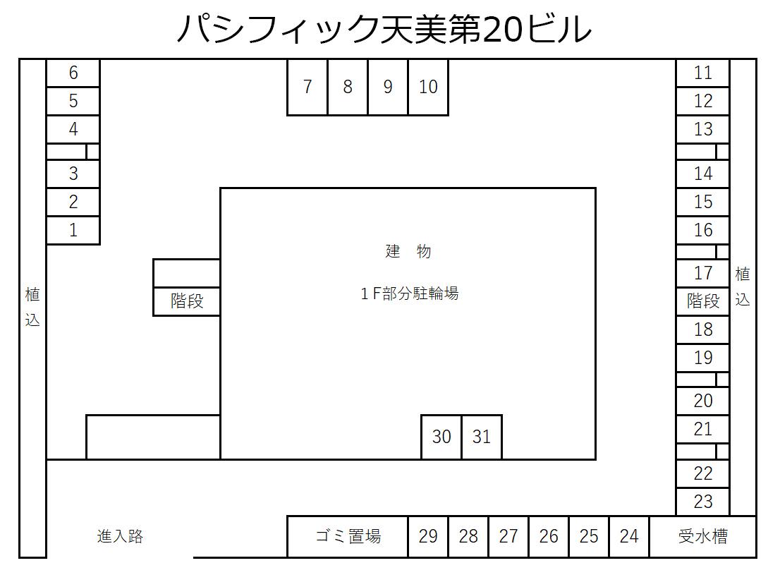 パシフィック天美第20ビル駐車場の駐車配置図