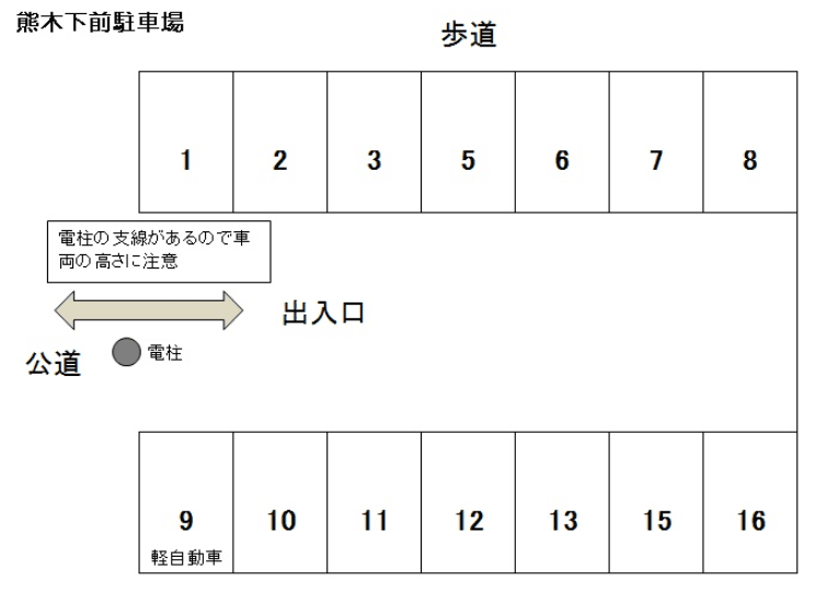 熊木下前駐車場の駐車配置図