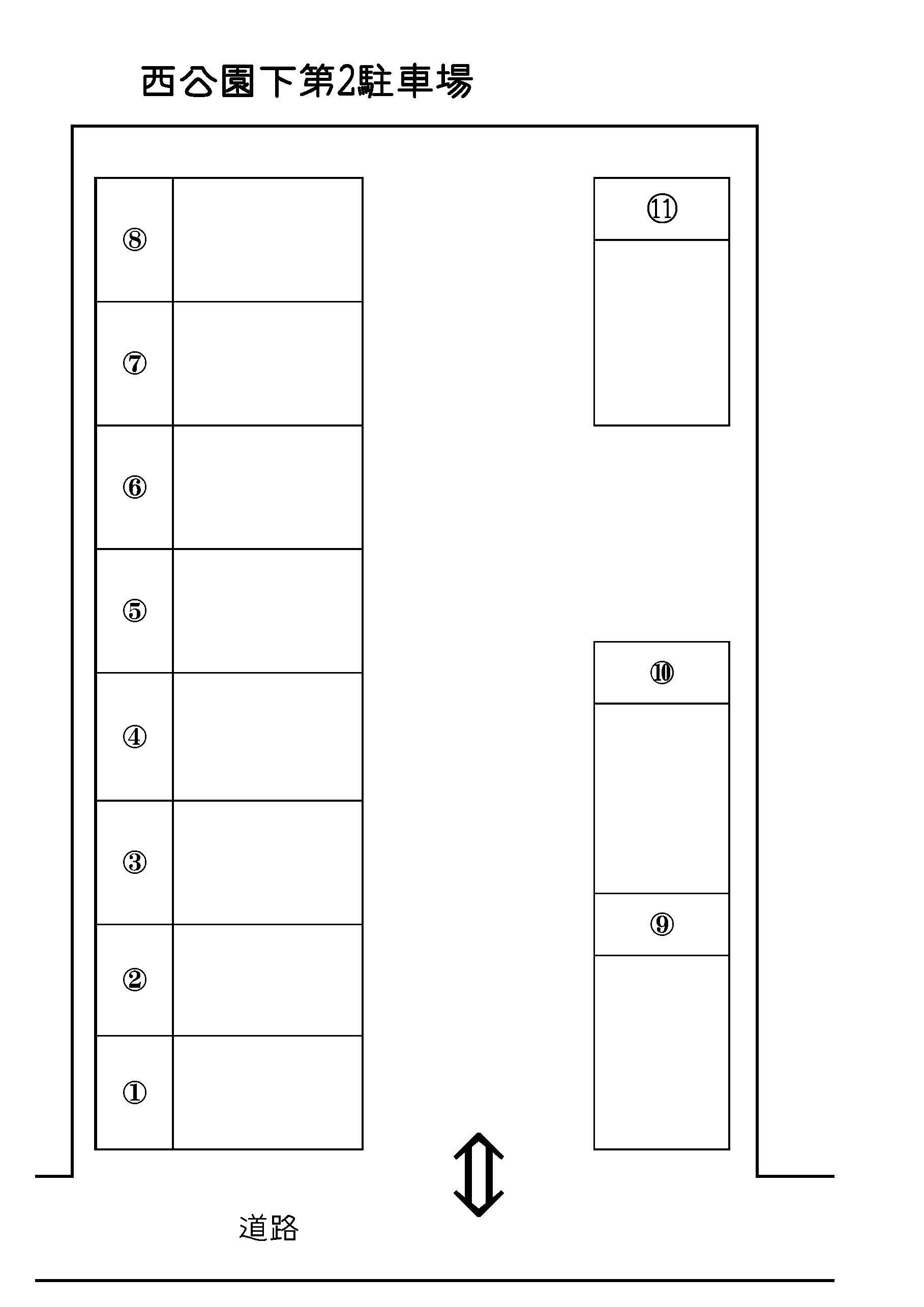 西公園下第2駐車場の駐車配置図
