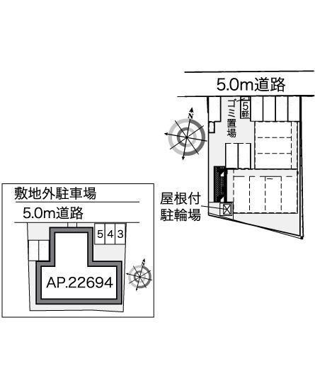 ドミール湯川Ⅱ(42260)　敷地外駐車場の駐車配置図