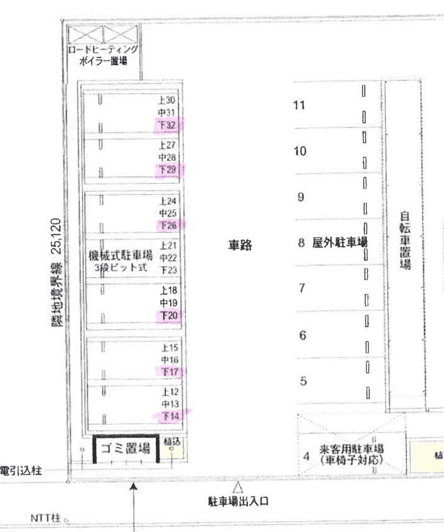 ｾﾝﾄﾚｲｼﾞ中央図書館前駐車場の駐車配置図