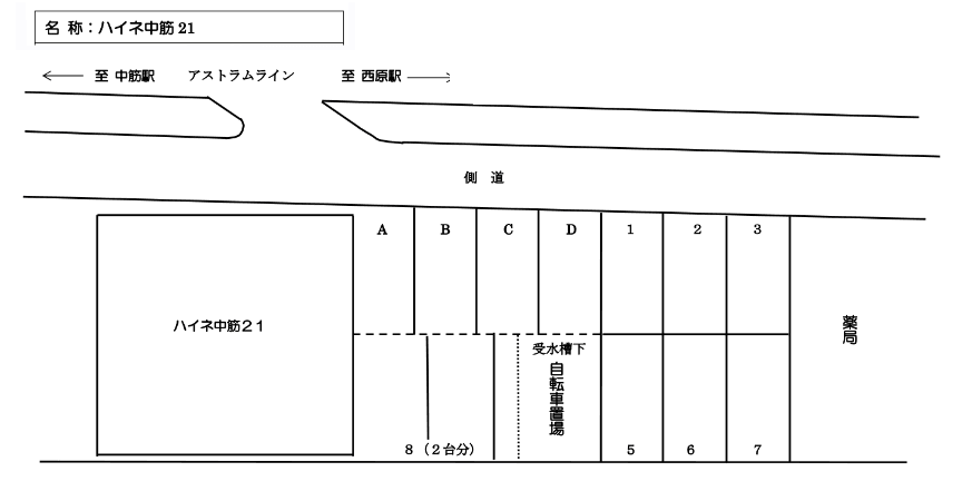 ハイネ中筋21の駐車配置図