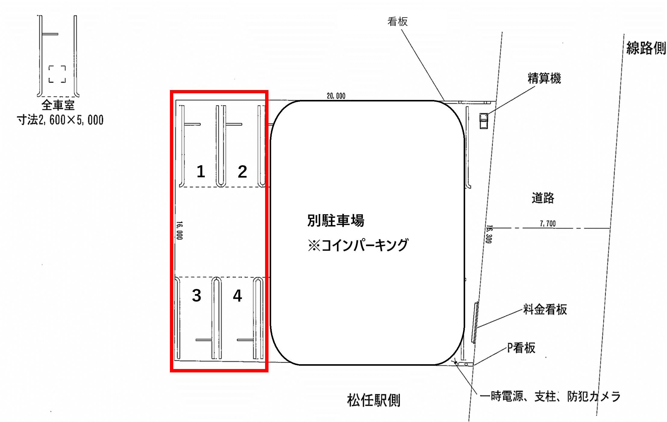 ザ・パーク松任駅前の駐車配置図
