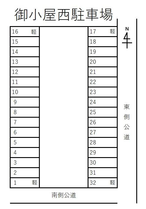 御小屋西駐車場の駐車配置図