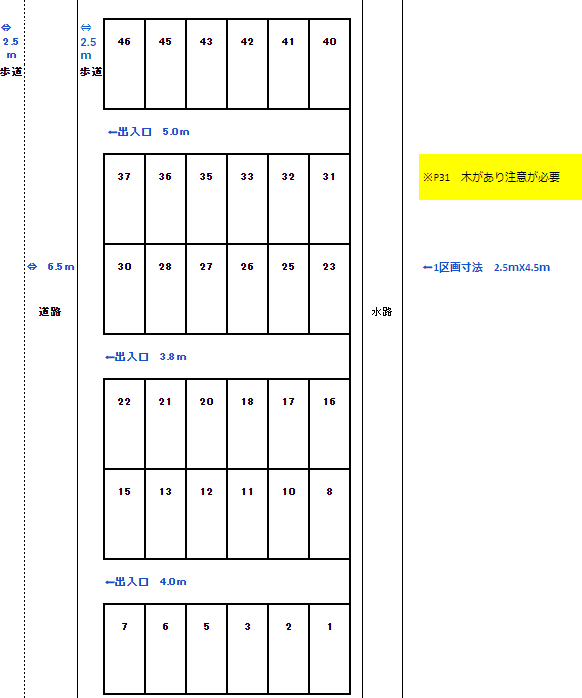 多治米町６丁目駐車場№16～№37の駐車配置図