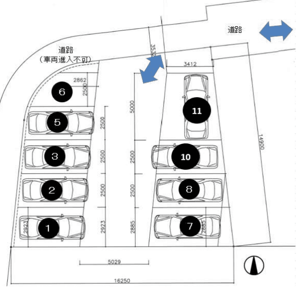 上到津二丁目パークの駐車配置図