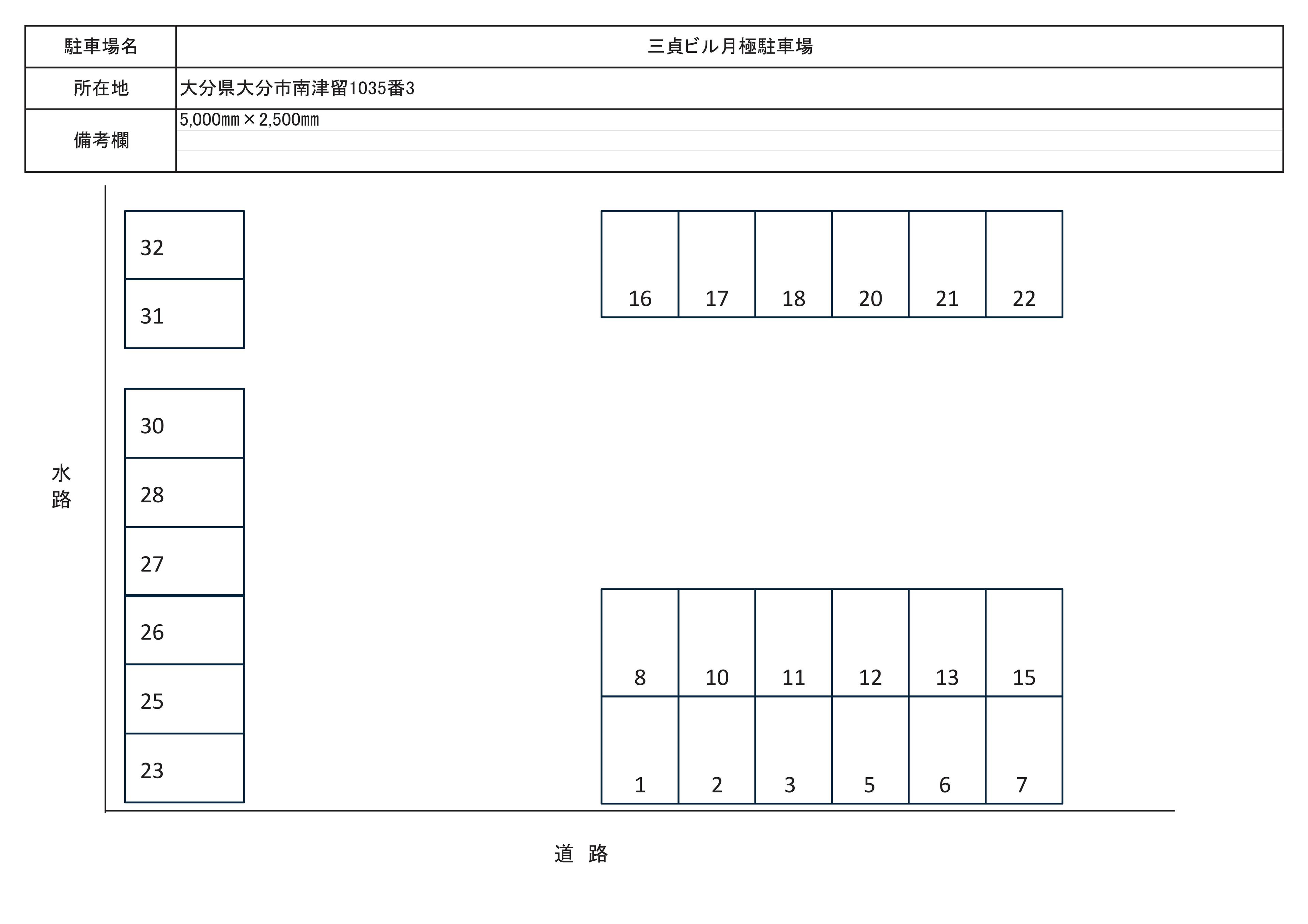 三貞ビル月極駐車場の駐車配置図