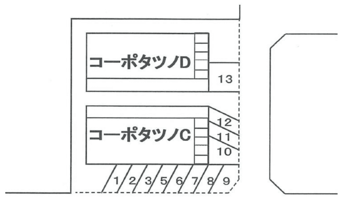コーポタツノ駐車場の駐車配置図
