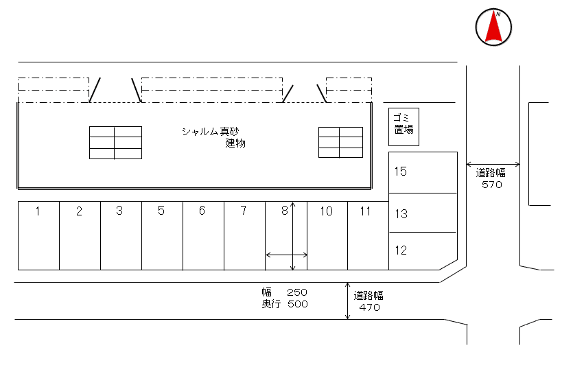 シャルム真砂モータープールの駐車配置図