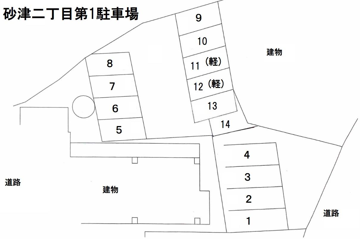 砂津二丁目第1駐車場の駐車配置図