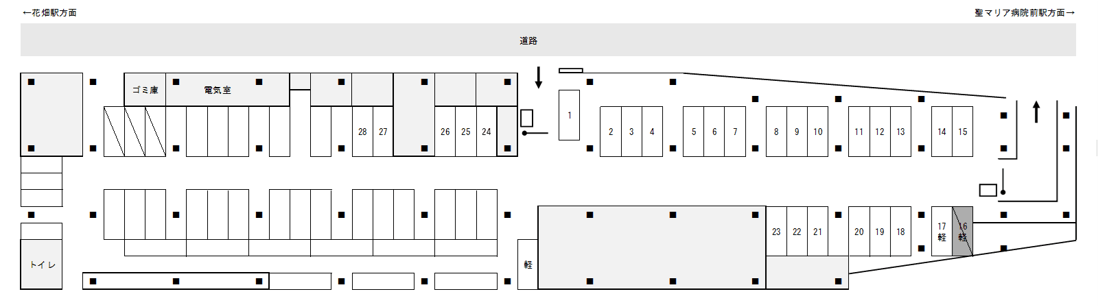 花畑駅駐車場の駐車配置図
