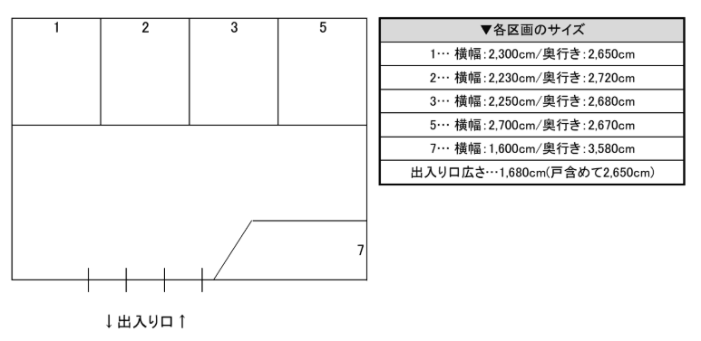 バイクガレージ津古駅前の駐車配置図
