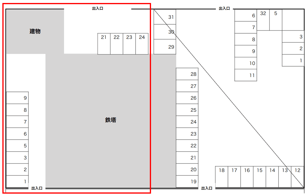 ケイアイパーキング生目台東（B）の駐車配置図