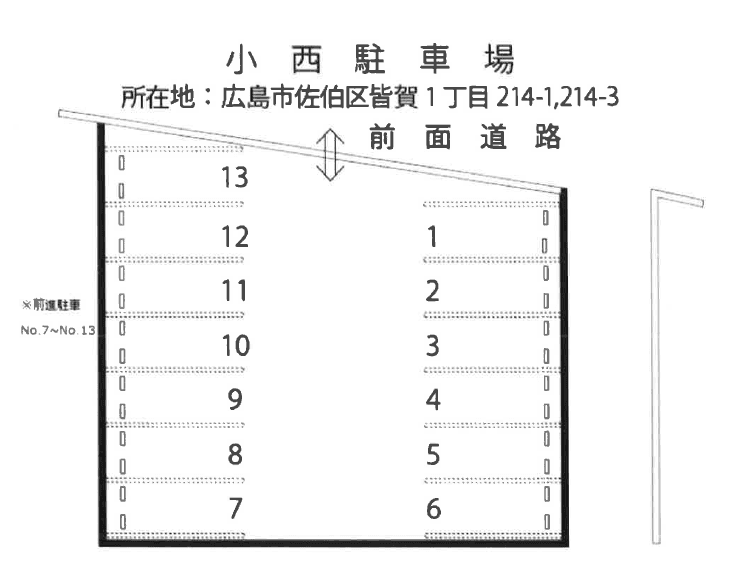 小西駐車場の駐車配置図