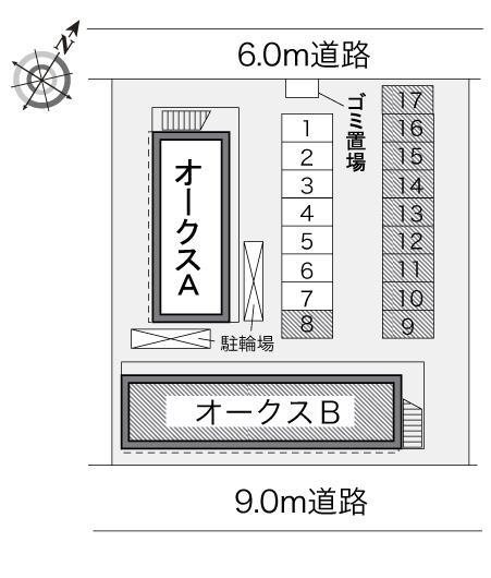 オークス　Ｂ(24322)の駐車配置図