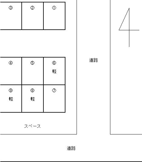 喜多川ガレージの駐車配置図