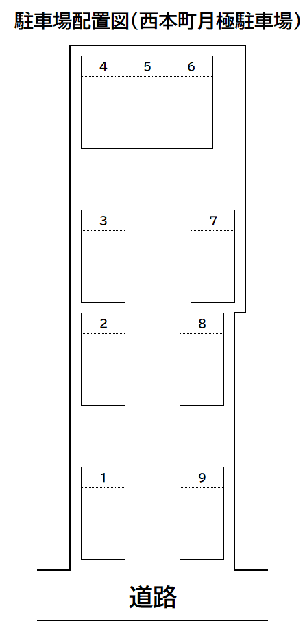 西本町月極駐車場の駐車配置図