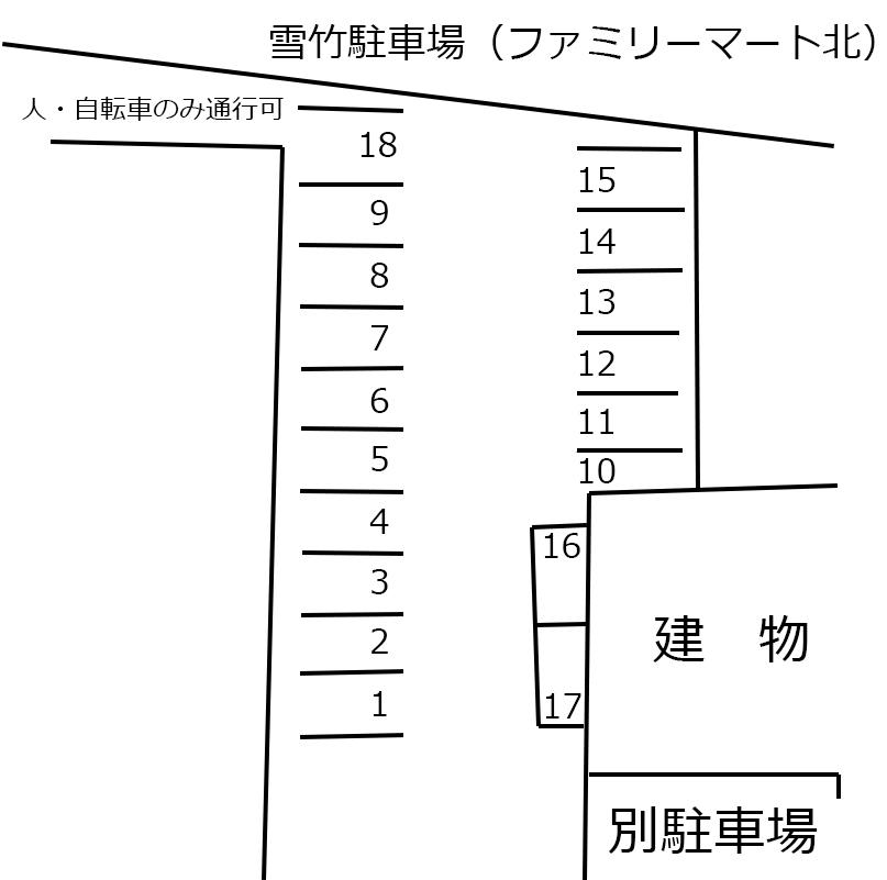 雪竹駐車場（ファミリーマート北）の駐車配置図