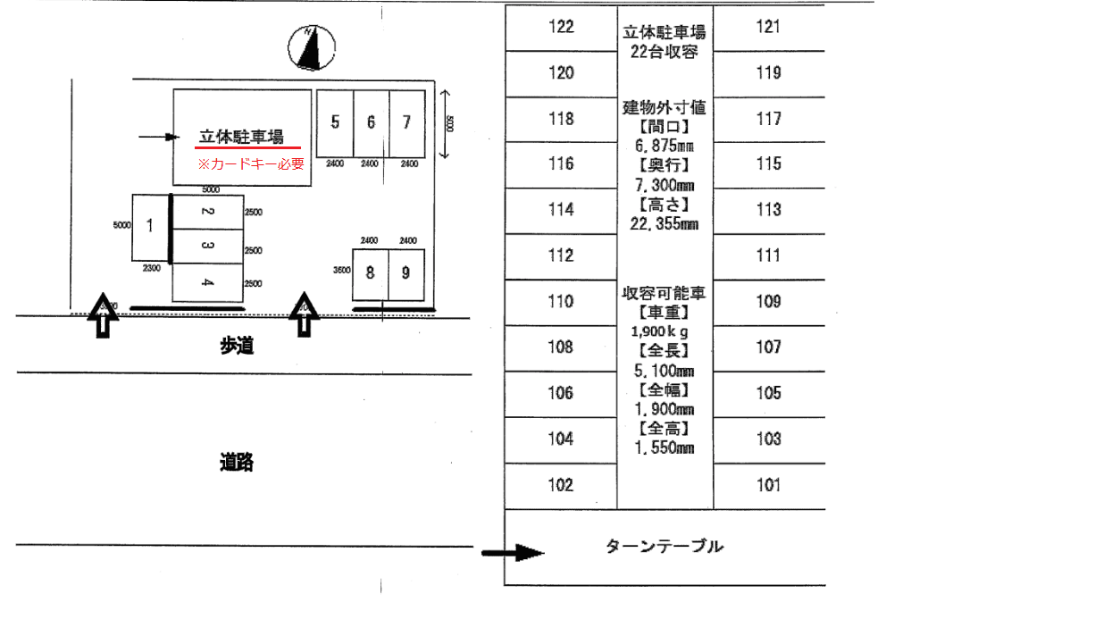 観音前モータープールNの駐車配置図