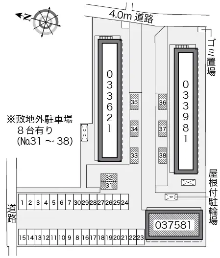 グレープヒルＣ(37581)　敷地外駐車場の駐車配置図