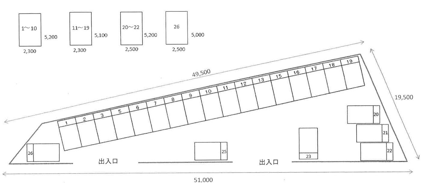三羊化学株式会社駐車場の駐車配置図