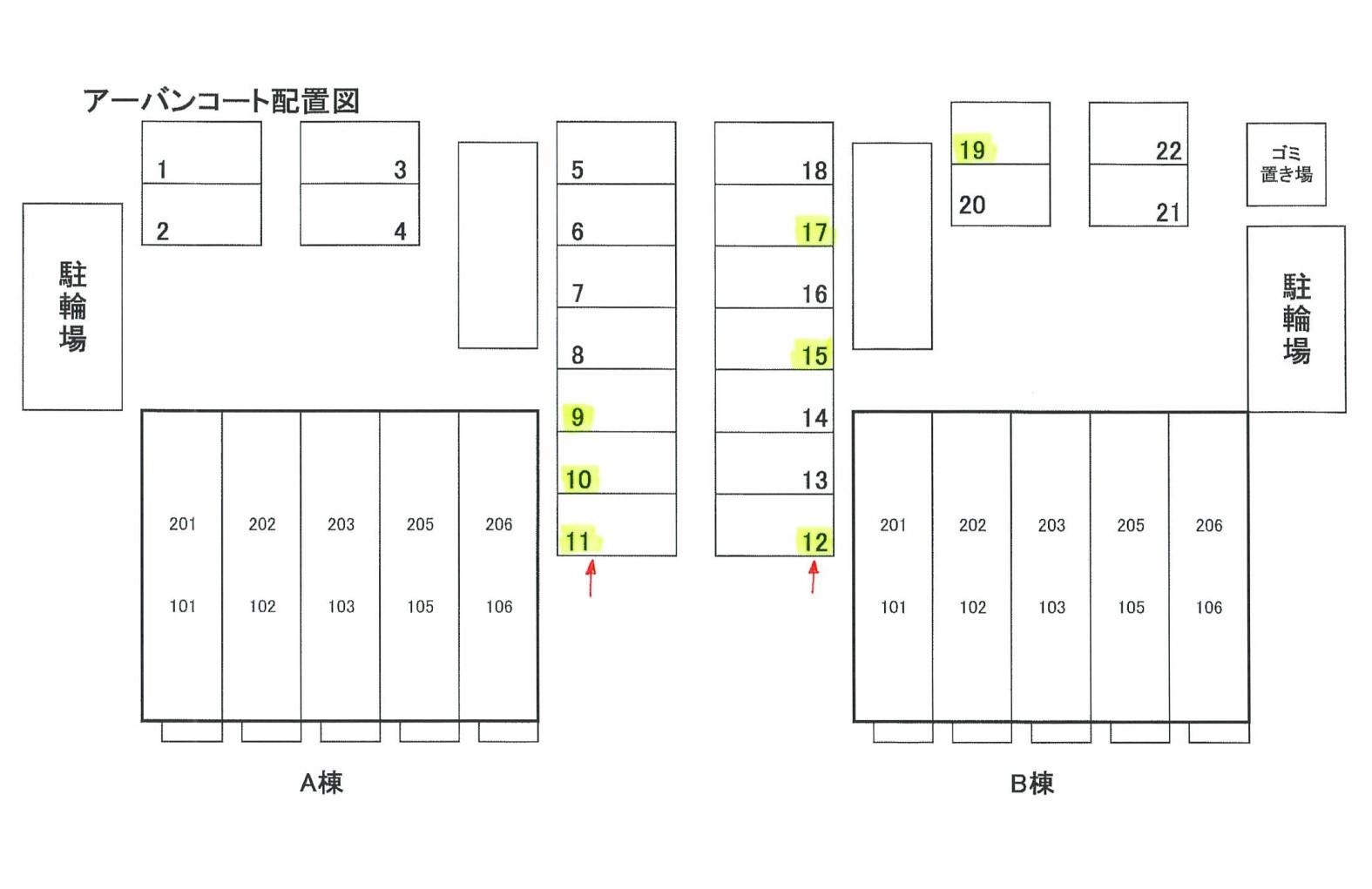 アーバンコート敷地内月極駐車場の駐車配置図