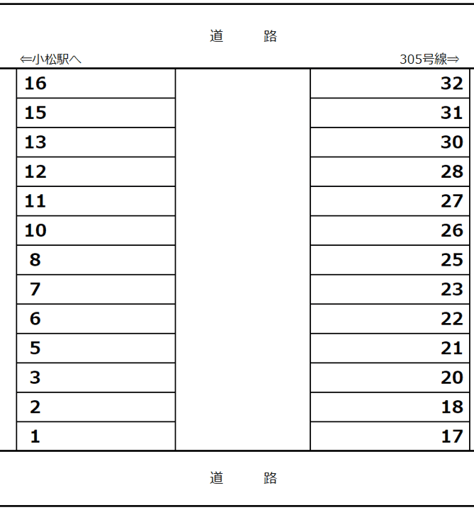 駅東月極駐車場の駐車配置図
