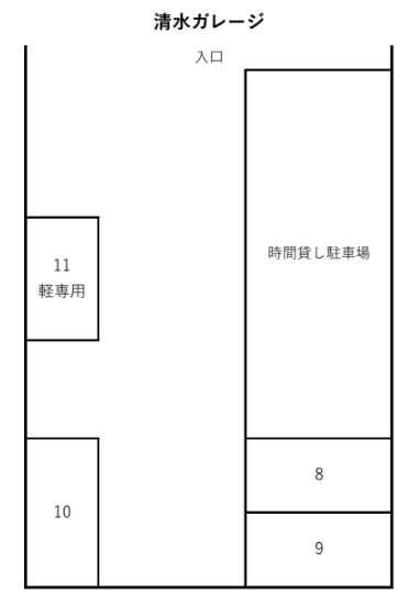 清水ガレージの駐車配置図