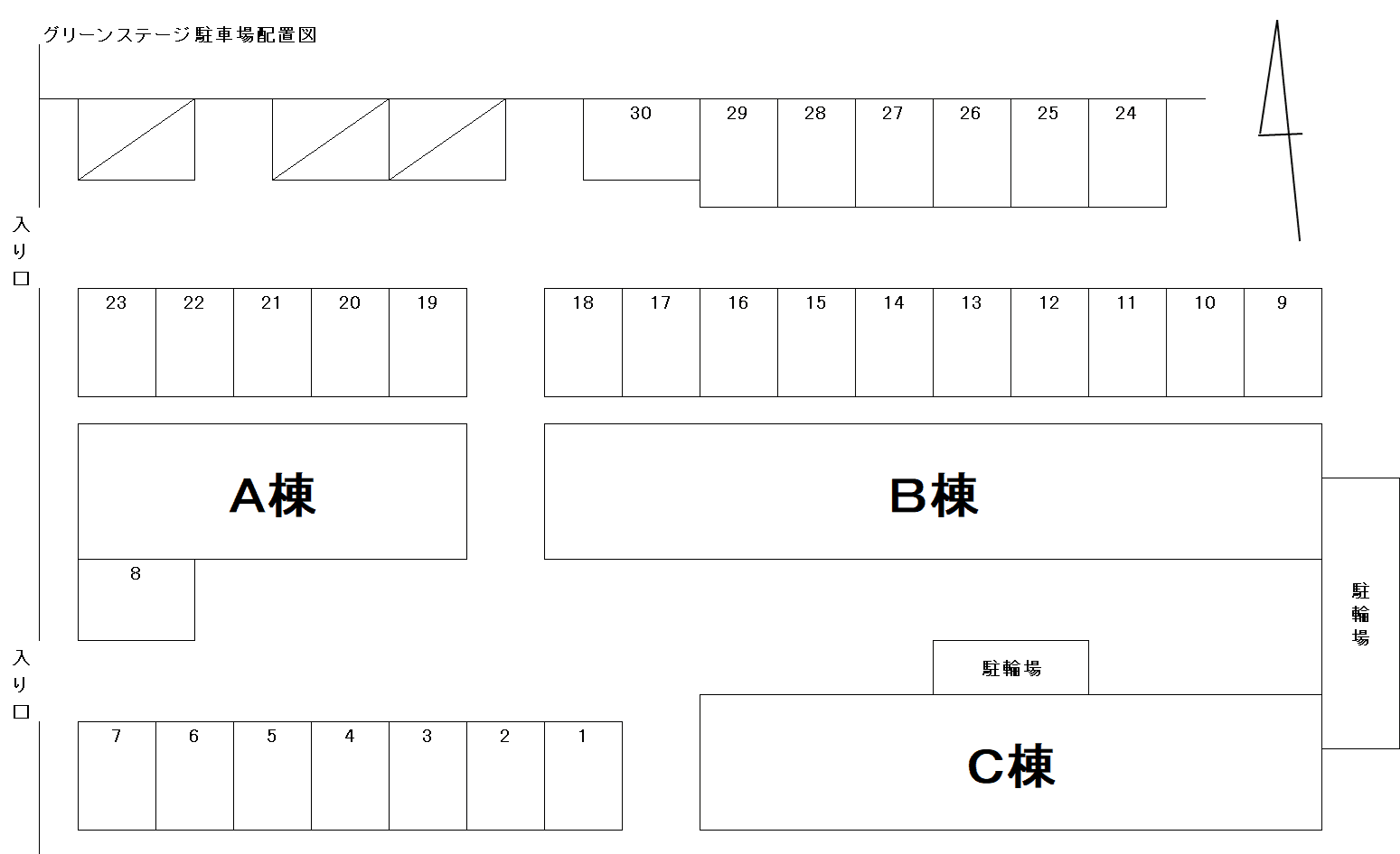 グリーンステージABC駐車場の駐車配置図
