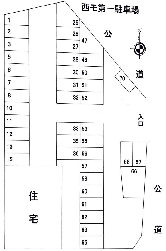 西モ第一駐車場の駐車配置図