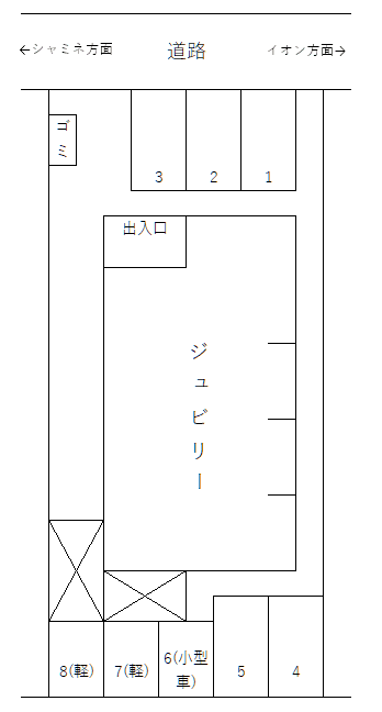 ジュビリー敷地内駐車場（条件付）の駐車配置図