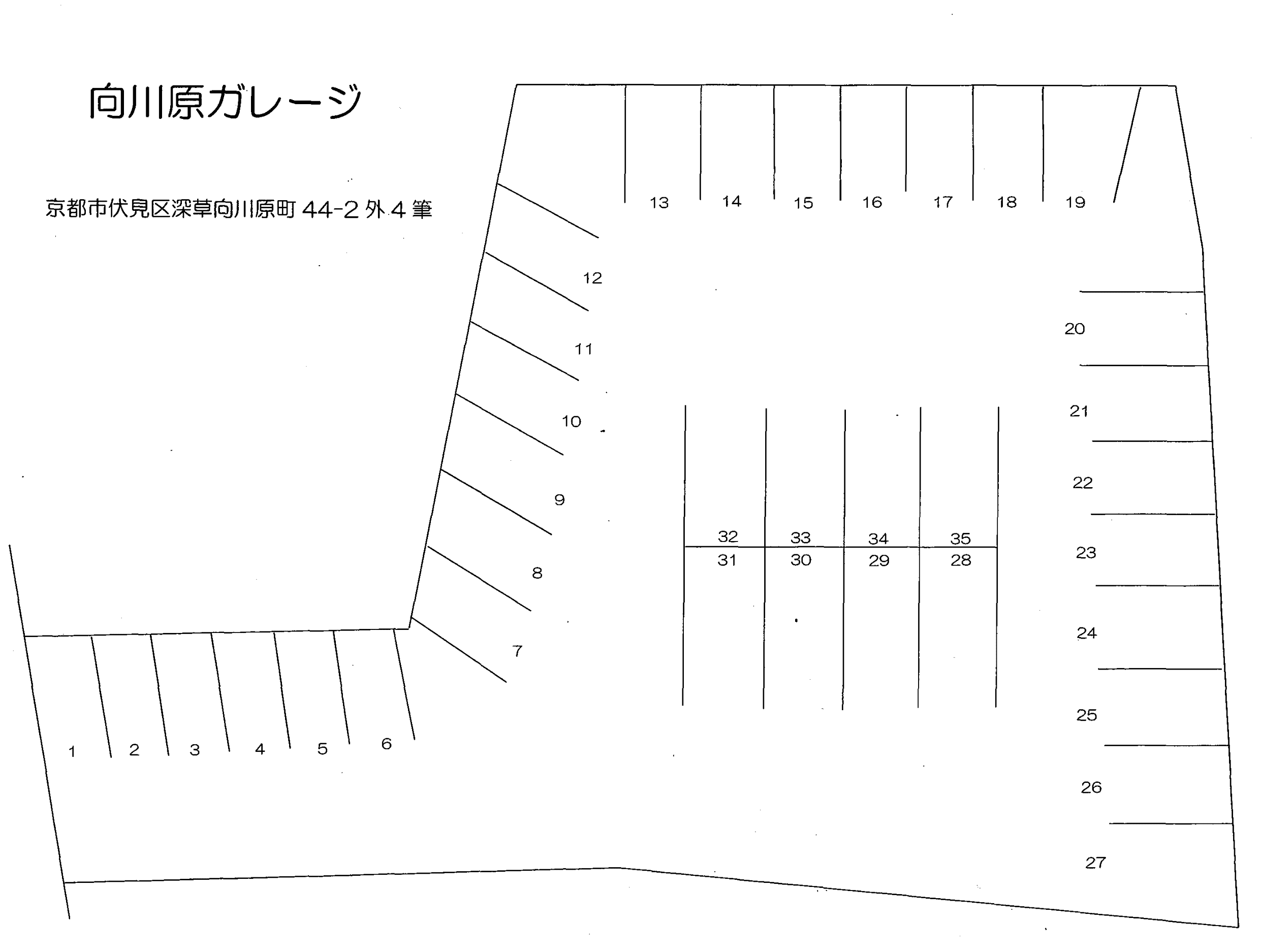 向川原ガレージの駐車配置図