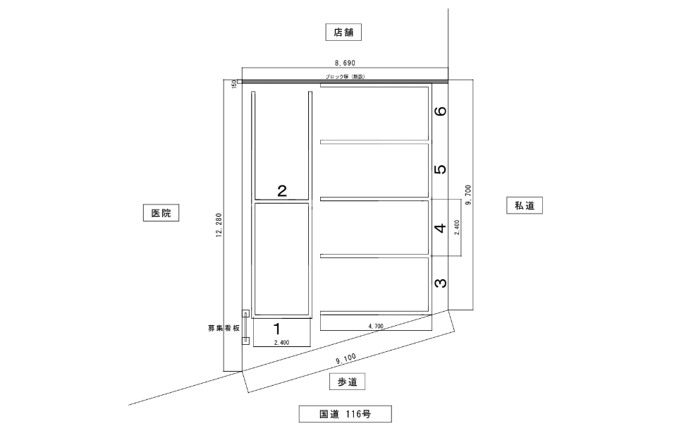 パーキングスペース学校町通2番町第4月極駐車場の駐車配置図