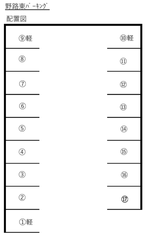 野路東パーキングの駐車配置図