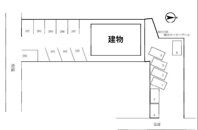 岡田モータープールの駐車配置図
