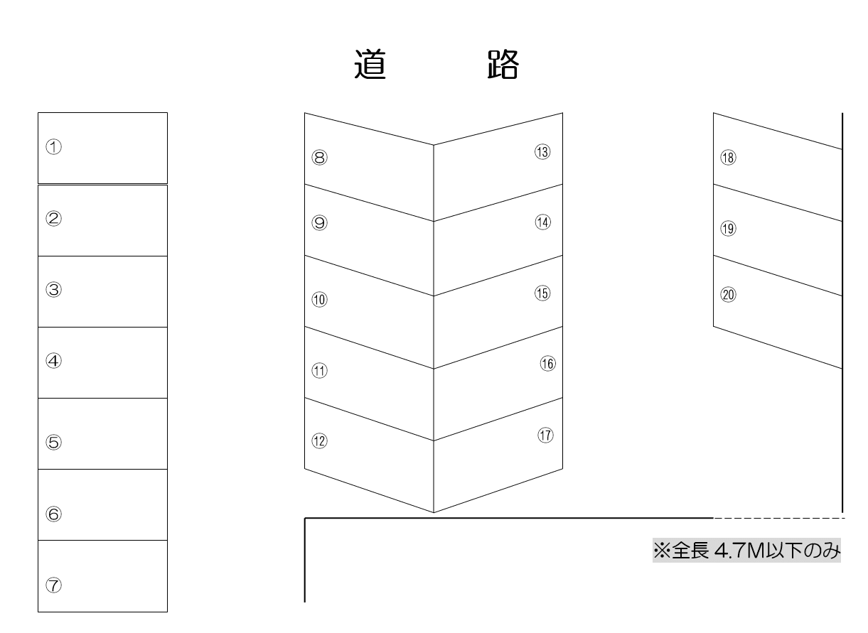 井島ガレージの駐車配置図