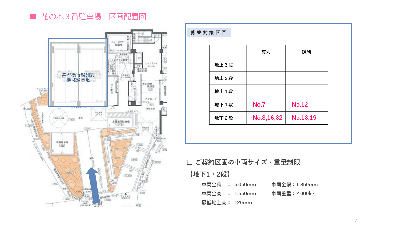 花の木３番駐車場の駐車配置図