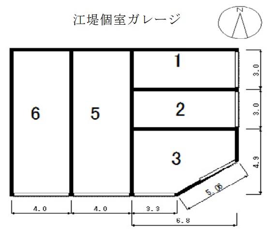 江堤個室ガレージの駐車配置図