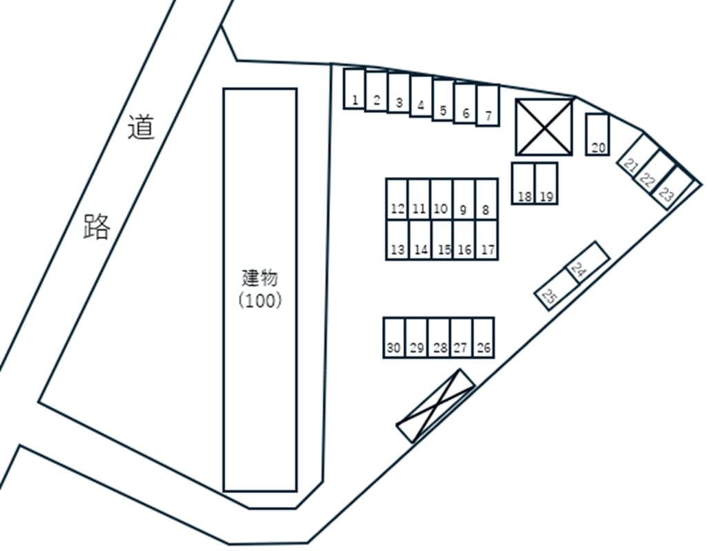 西長住団地駐車場の駐車配置図