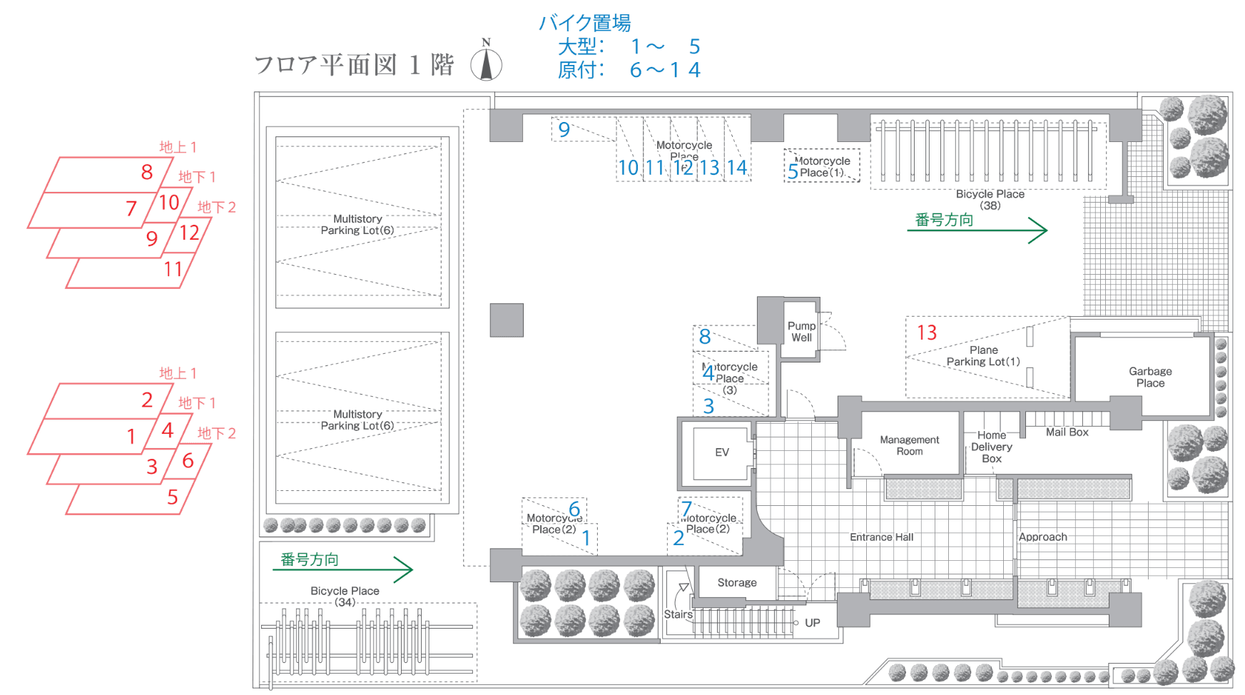 江坂プライマリーワンの駐車配置図