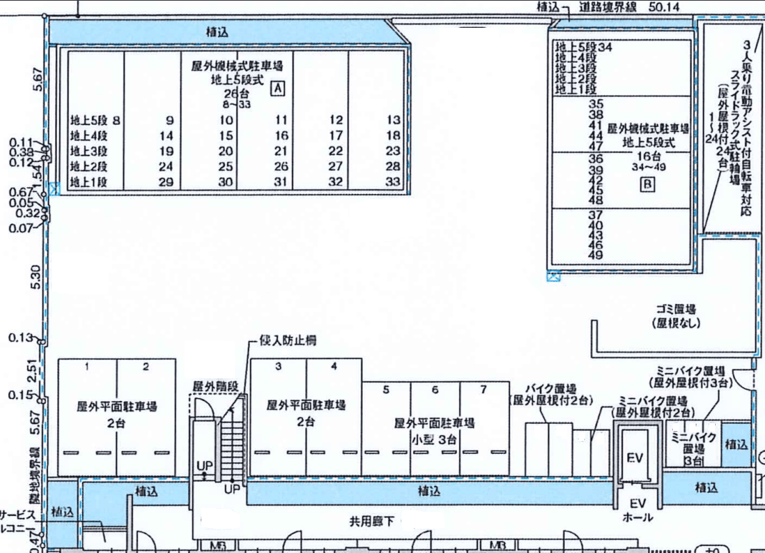グランドデュオ三国ケ丘ノースリッジの駐車配置図