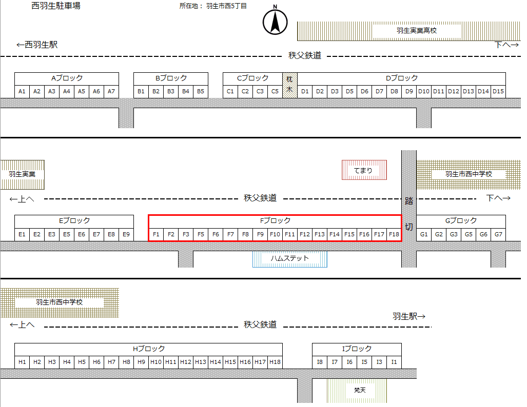 西羽生駐車場Fの駐車配置図