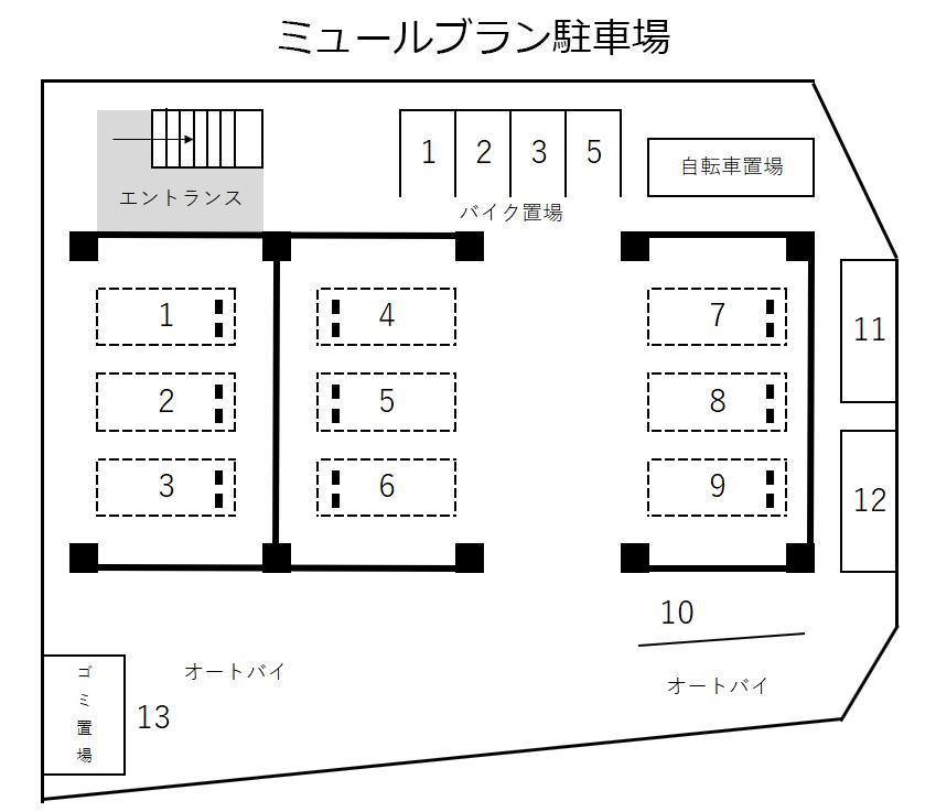 ミュールブラン駐車場の駐車配置図