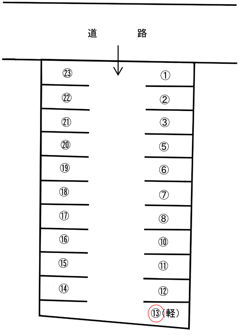 豊田市高上1丁目貸駐車場の駐車配置図