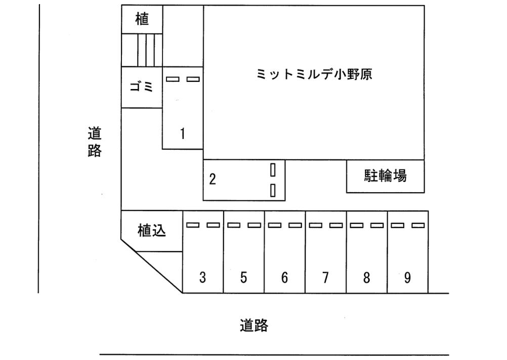 ミットミルデ小野原　駐車場の駐車配置図